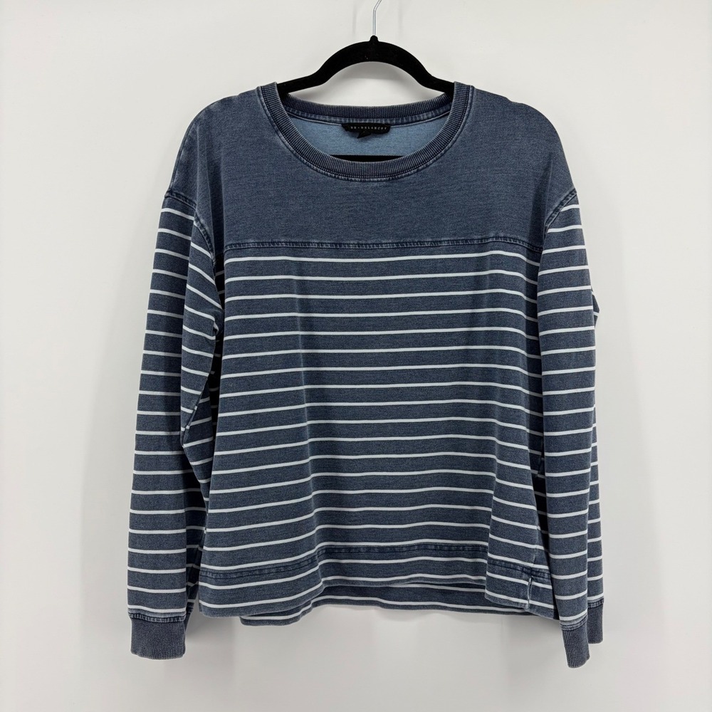 Jane + Delancy Women's Striped Long Sleeve Crew Neck Sweatshirt Blue Gray Size M